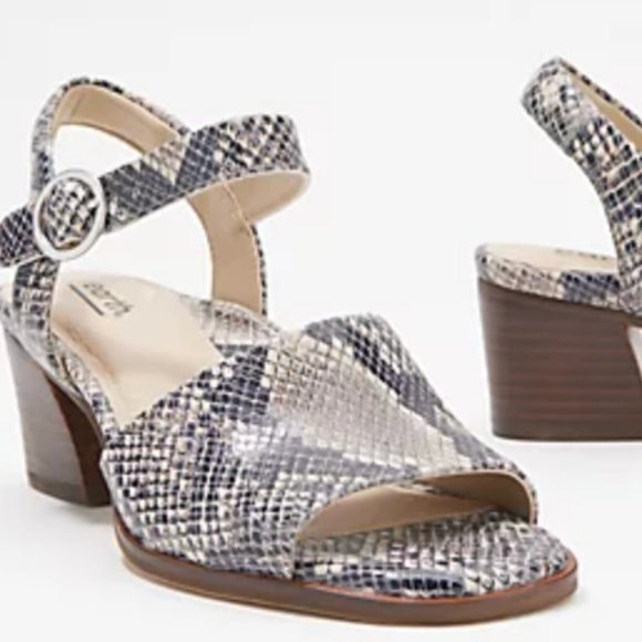 Earth Shoes - 🎯 Leather Snake Print Ankle Strap Sandals by Earth - Size 9.5